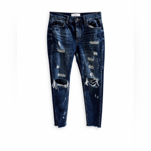 KanCan Denim - KanCan Mid Rise Raw Hem Distressed Jeans 5/26